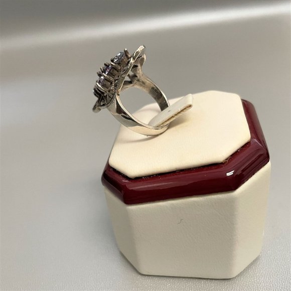 Simulated Tanzanite Marcasite Cluster Large Heavy Cocktail Ring 8 VGC - Picture 11 of 12